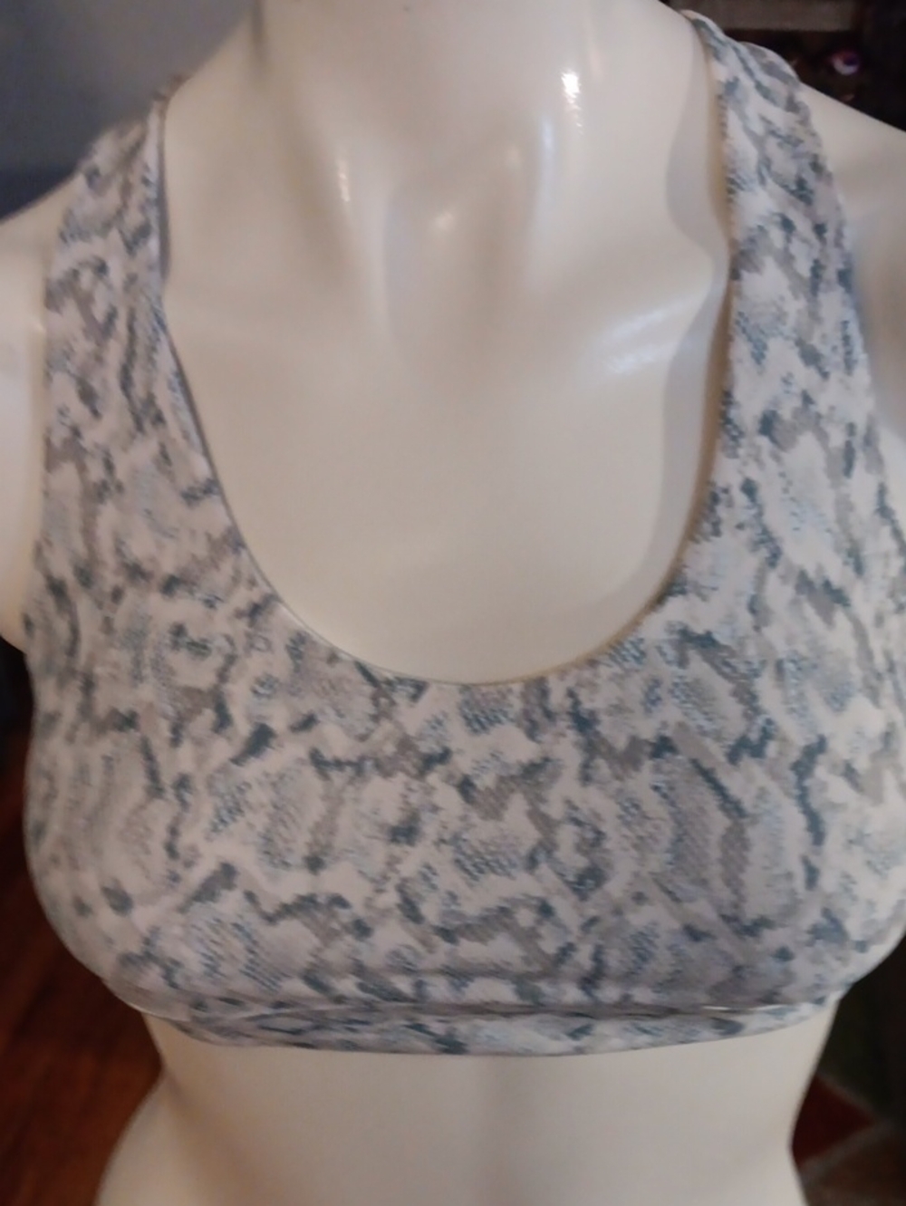 Old Navy Snake-Print Sports Bra in Light Blue and Cream